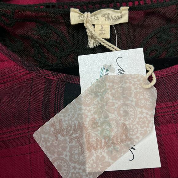 HEM & THREAD Maroon and Black Buffalo Plaid Dress Back Lace Inset  S NWT - Picture 5 of 7